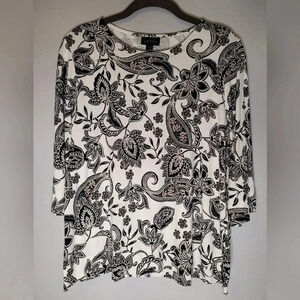 J. JILL Wearever black white tan scoop neck paisley motif Wmns MP Travel Stretch
